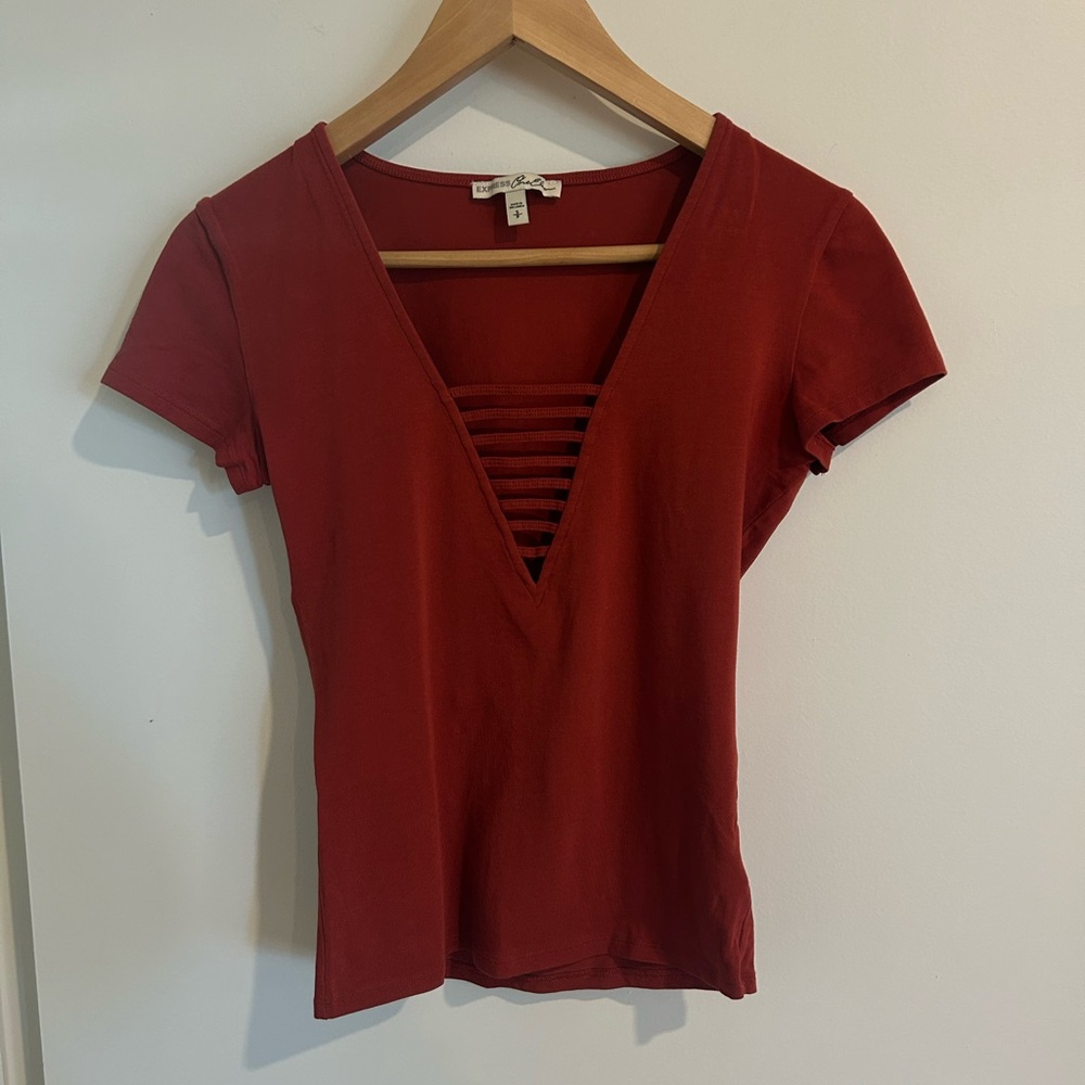 Express Women's Deep V-Neck Red Top